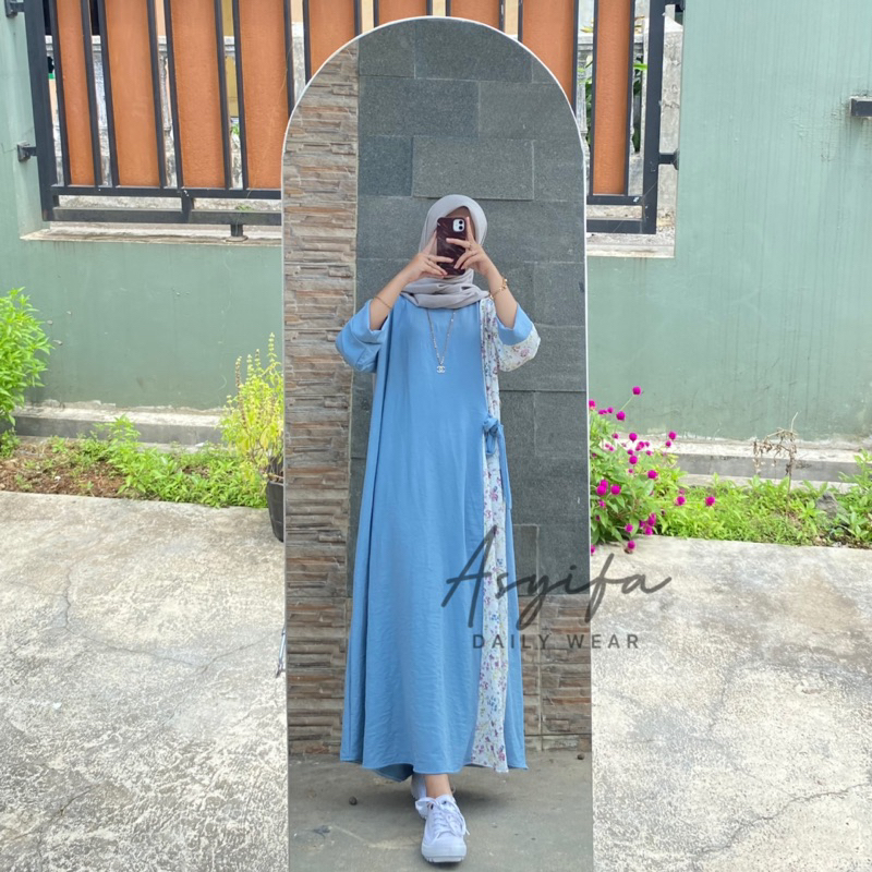 lok MIDI DRESS AULA POLON KOMBINASI CRINKLE MOTIF PREMIUM GAMIS TERBARU DRESS BUMIL BAHAN ADEM