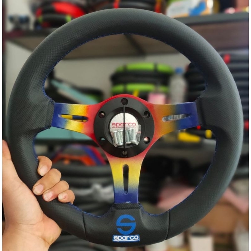 Stir Mobil Racing • Setir Sport Variasi Pelangi 3 warna Cocok untuk Mobil/truk