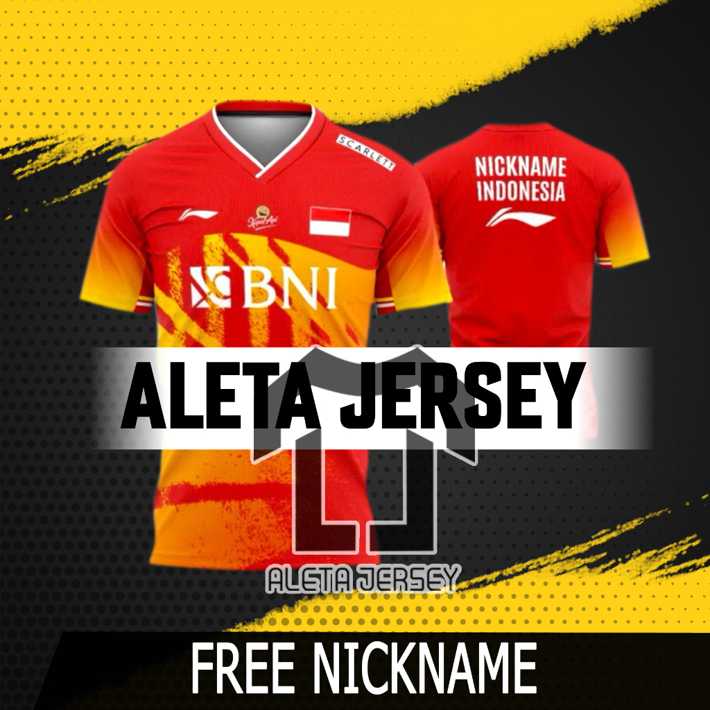 JERSEY BADMINTON INDONESIA LINNING BNI TERBARU 2024 FREE NAMSET