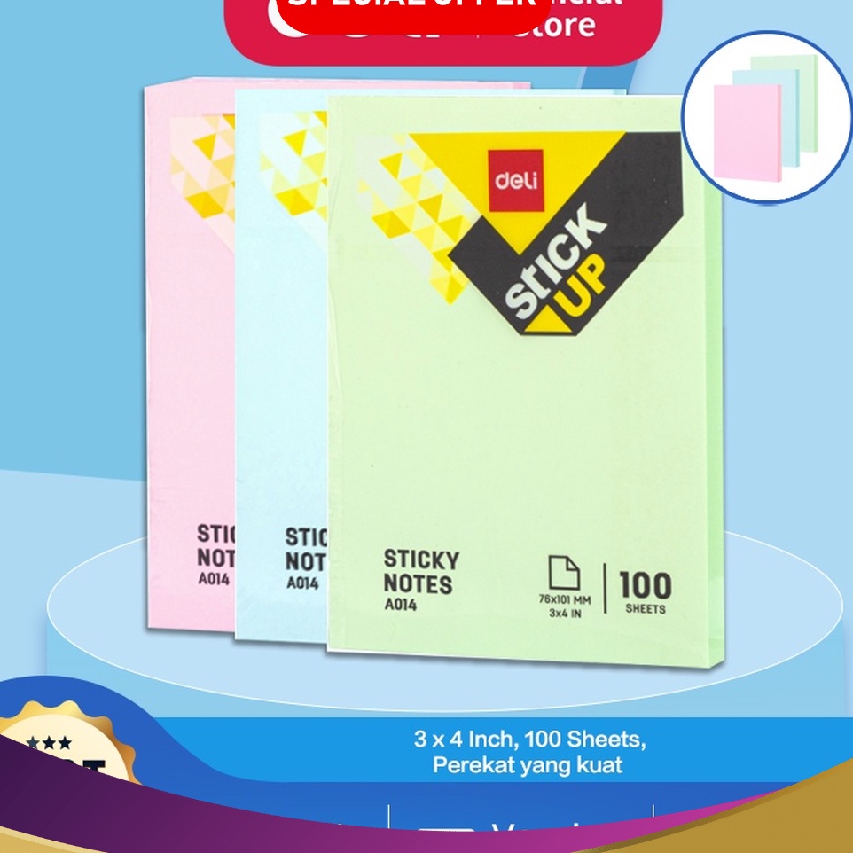 

DAHSYAT Deli Memo tempel Sticky Notes 1 Sheets perekat kuat tahan lama warna neon eye catching EA143