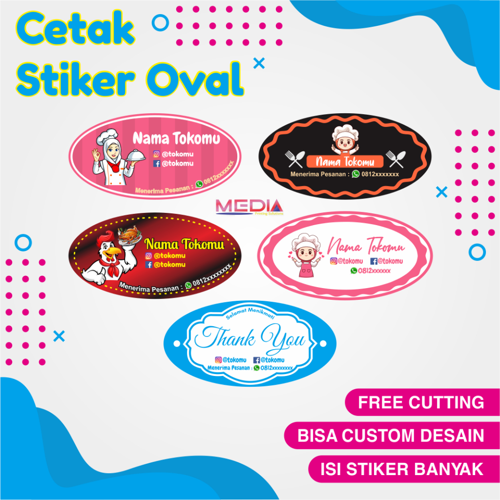 Stiker Oval Label Sticker Olshop Logo Toples Makanan Kue dan Minuman Bentuk Elips Bisa Custom Desain