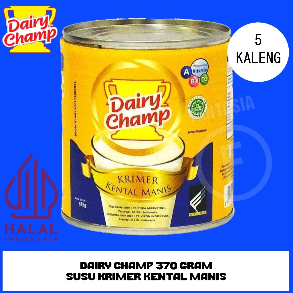 

DAIRY CHAMP SUSU KRIMER KENTAL MANIS TIN KALENG 370 GRAM PACK ISI 5 PCS FUN CORNER DENGAN PAKING AMAN