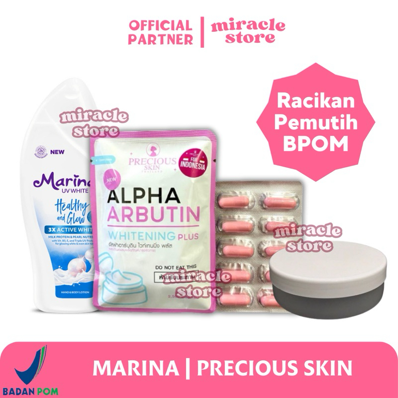 [MIRACLE STORE] PAKET EXTRA WHITENING MARINA HEALTHY GLOW BIRU 185ML 460ML JUMBO DAN KAPSUL BUBUK PE