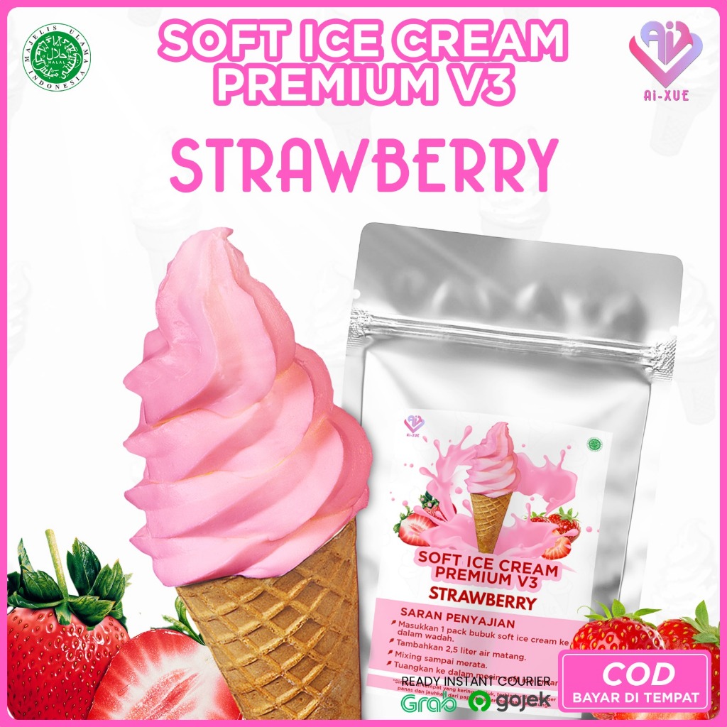 

Strawberry Soft Ice Cream Premium Powder / Bubuk Es Krim Premium Halal Rasa Stoberi 1Kg