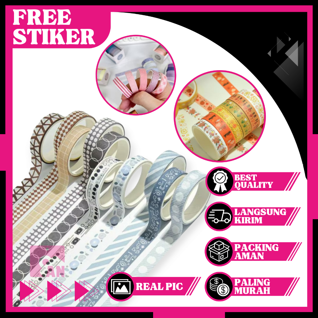 

1PCS Isolasi Kertas Washi Motif Basic Pattern Solasi Dekorasi Tape Scrapbook Masking Nano Karakter Isolatip Dekor Serbaguna A057