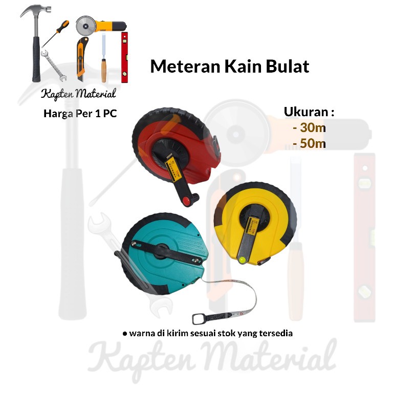 Meteran Kain 30m | Meteran Gulung Bulat 50 Meter | Alat Ukur Roll | Kapten Material