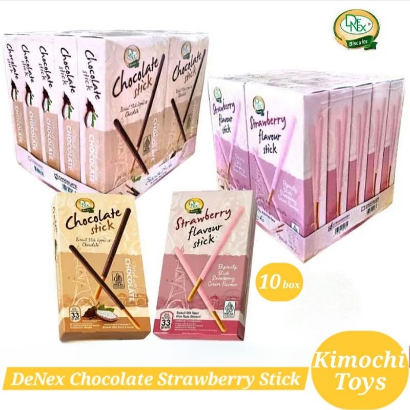 

Cemilan DENEX Coklat Stroberi Biscuit Stick 1 Pack Isi 10 Box Dipped Chocolate Strawberry Cream Flavour Biskuit Stik