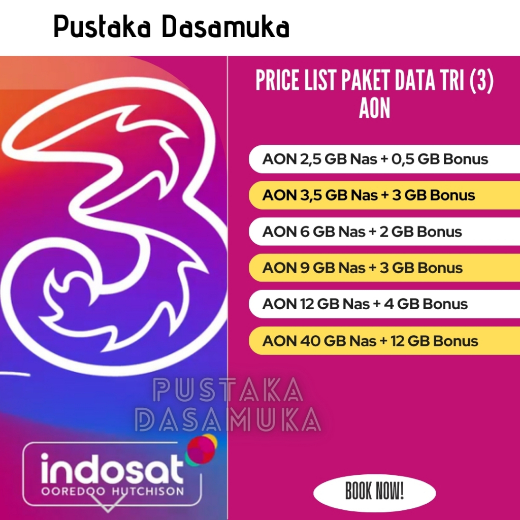 Injek/Isi Ulang - Kuota Tri/Paket Data Three/Paket Internet 3 - AON/AlwaysON 24 Jam - 2,5 GB, 3,5 GB