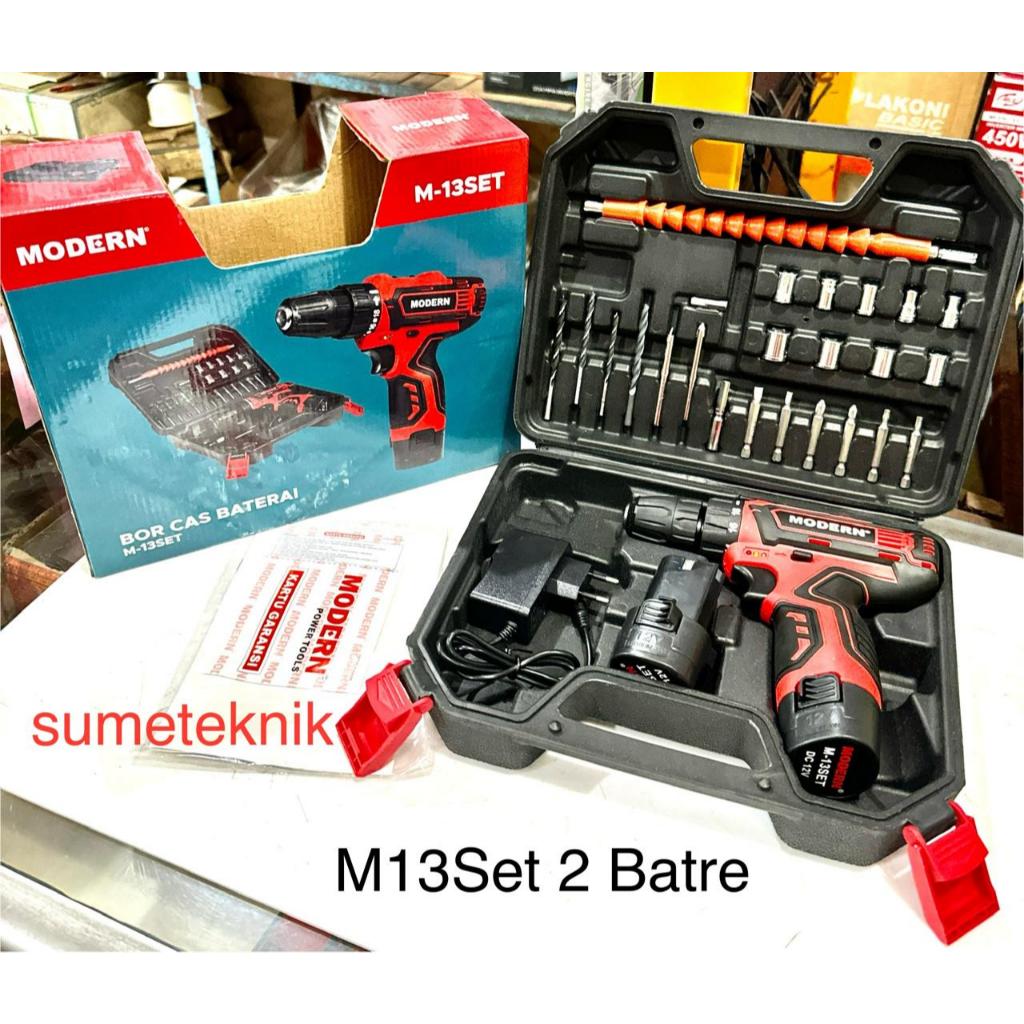 Cordless Drill Modern M13Set 2 Batre Bor Modern M13Set 12V Bor Batre Modern 10MM 12V M-13Set
