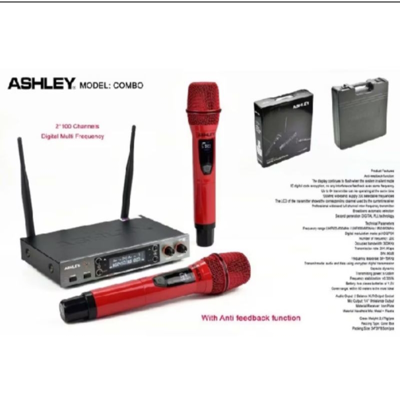 MICROPHONE ASHLEY COMBO MIC WIRELESS ASHLEY ORIGINAL GARANSI BARU