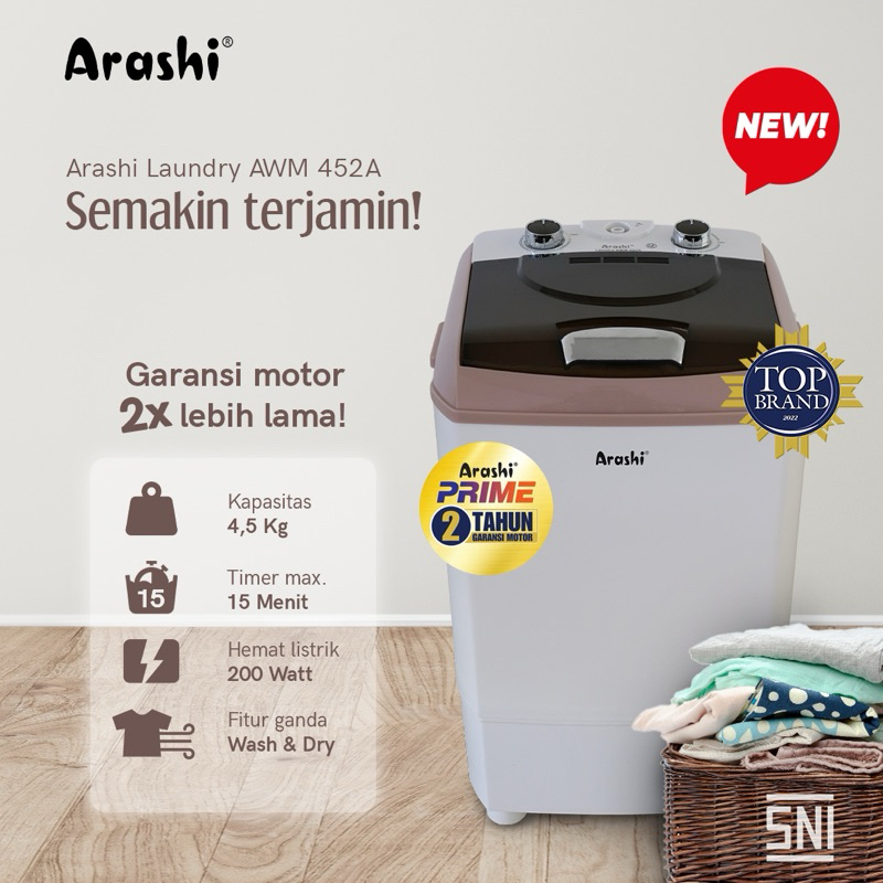 Mesin Cuci ARASHI Portable Dry & Wash 4.5 Liter AWM 452A - Mesin Cuci Mini Kecil Portable Arashi AWM