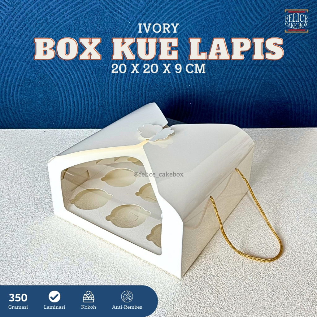 

BOX BOLU LAPIS IVORY MIKA HANDLE TALI 20X20X9 CM / DUS KUE LAPIS MIKA / BOX KUE LAPIS SURABAYA / DUS KOREAN CAKE HANDLE TALI / BOX TALI KUE PUTIH