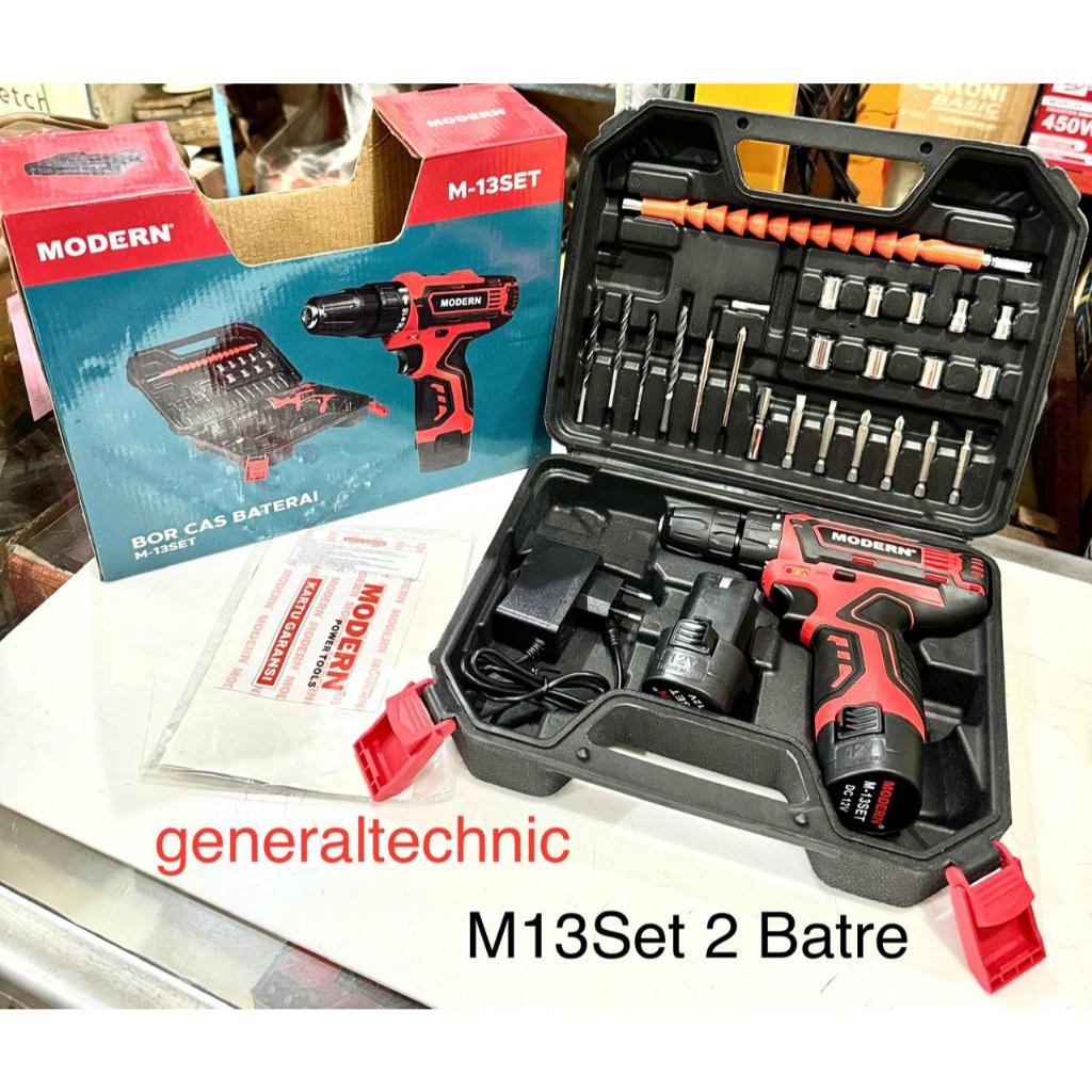 Bor Cas Modern M13 Set Cordless Drill 2 Batre M13 Modern Set Bor Modern M13Set Bor Batre Modern