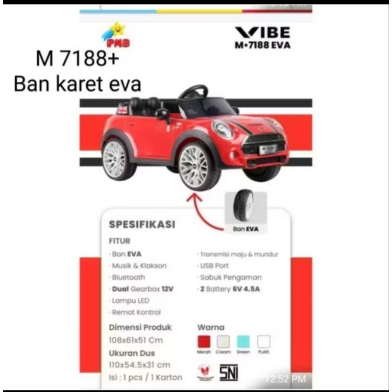 Mobil aki anak Mini Cooper PMB M 7188 eva m 7188+ m7188 ban karet (SK)