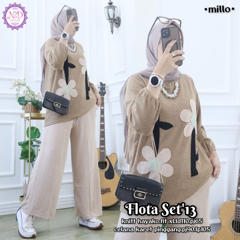 flota one set jumbo ori N&D tunik kaos knit celana knit polos kaos bordir lengan panjang setelan jum