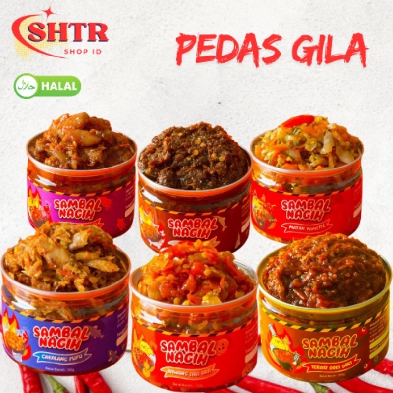 

SAMBEL NAGIH Extra Pedas - Sambal Baby Cumi/Matah/Ikan ROA/Bawang/Cakalang/Terasi/Cabe Ijo 120g