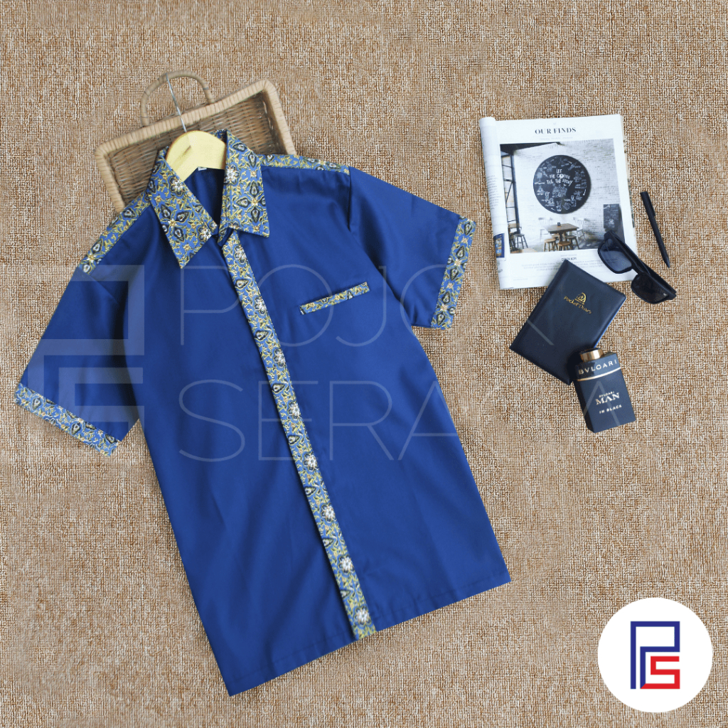 Kemeja Batik | Drill Kombinasi Batik | Baju Batik Pria | Batik Lengan Pendek | Baju Batik Kombinasi 