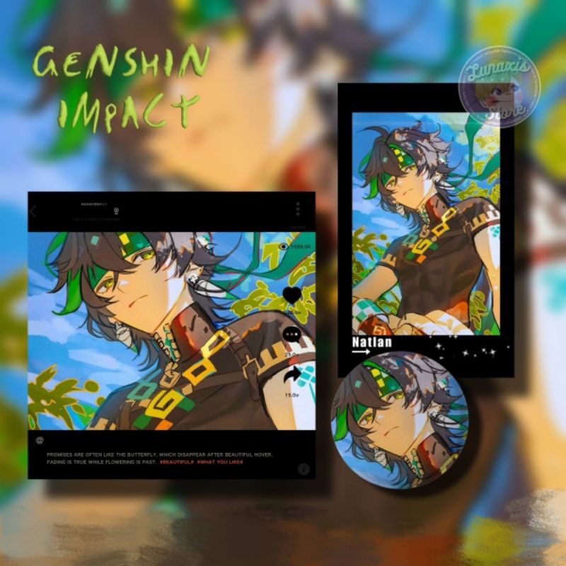 (FLASHSALE) Unofficial Fanmerch Set Polaroid Photocard Pin Badge Square Postcard Genshin Impact Kini