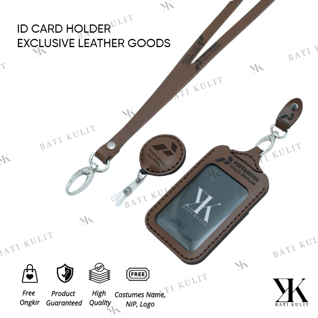 

Name Tag Id Card Holder Kulit Corrected Grain New 4Lapis Free Custom Gravir Logo Perusahaan Instansi