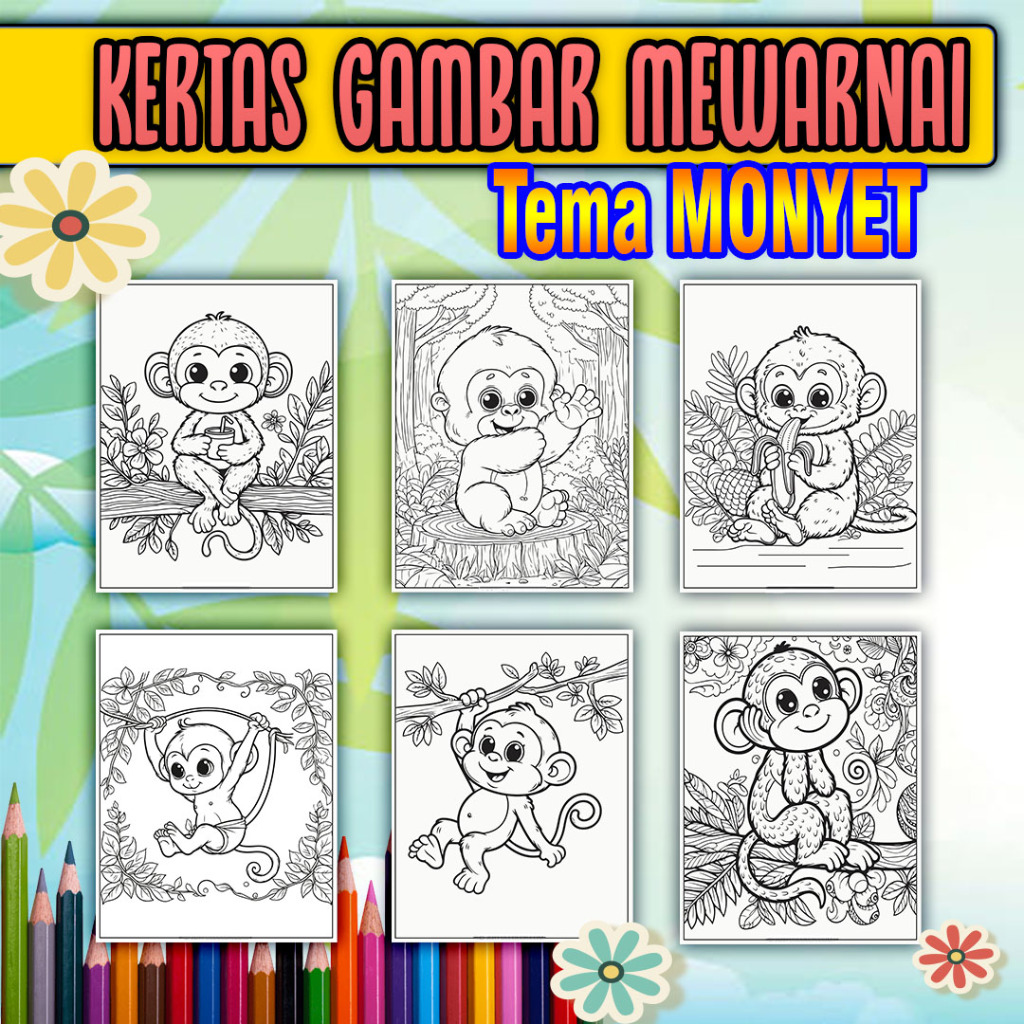 

Kertas Mewarnai Anak paud, sd, smp, sma maupun dewasa kertas tebal ukuran A4 tema MONYET