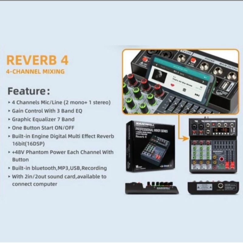 Mixer Audio Mini 4chanel Hardwell Reverb-4 Original garansi resmi
