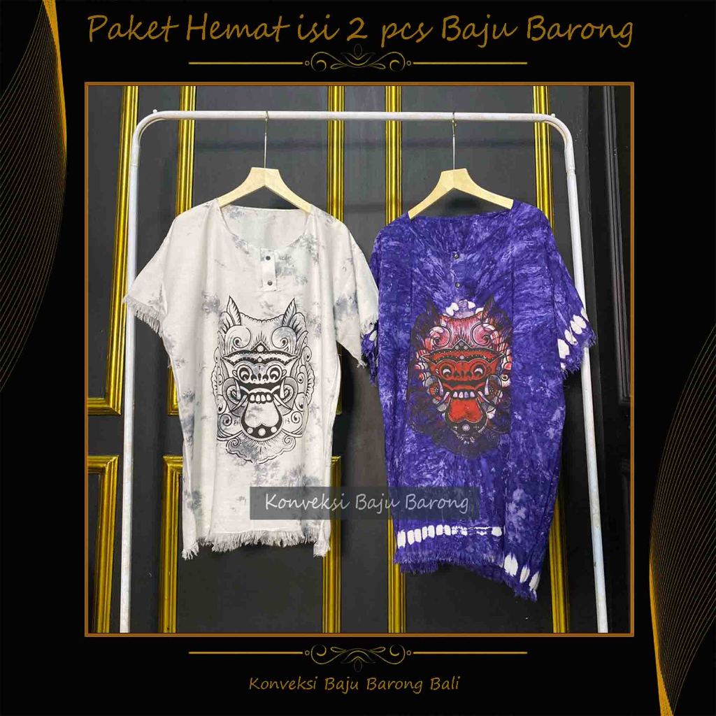 Original - Paket isi 2pcs baju barong bali pria wanita - motif abstrak - katun adem