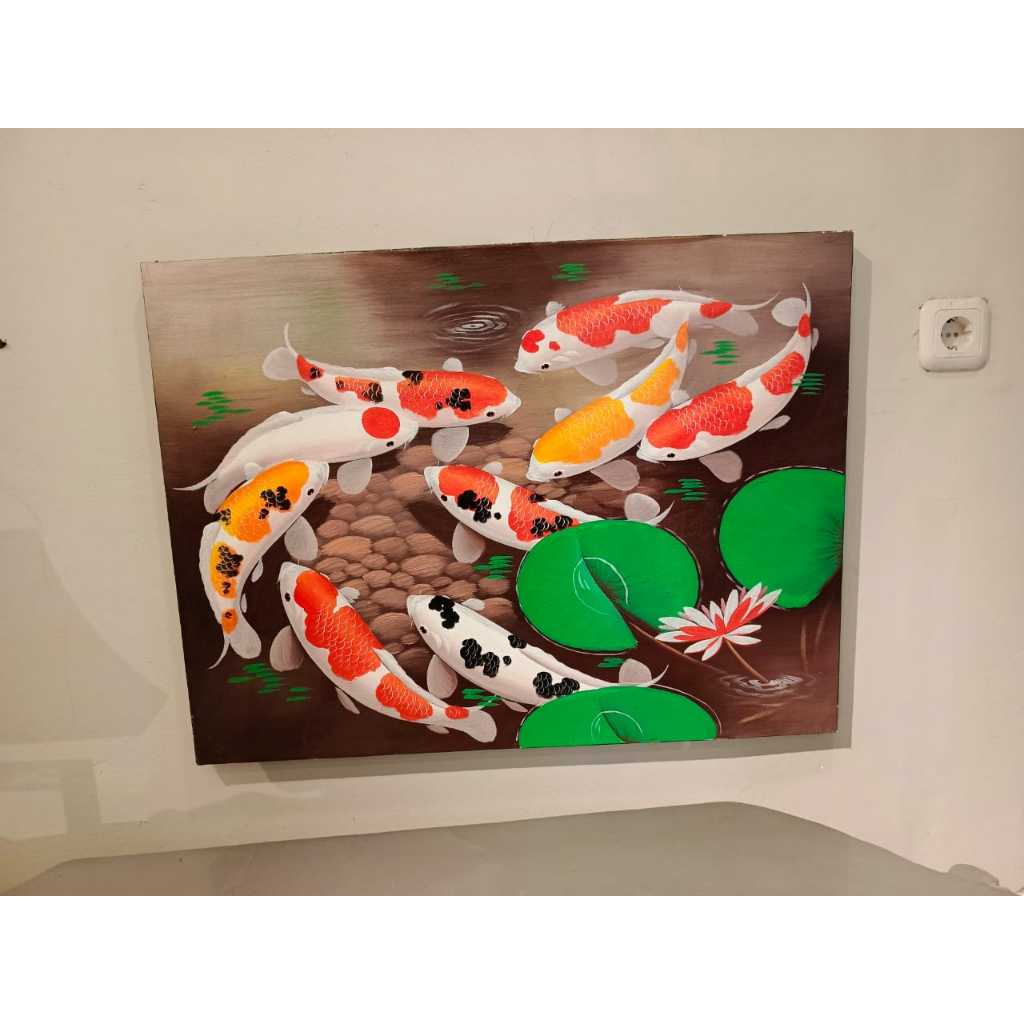 LUKISAN IKAN KOI HIASAN DINDING TERDAPAT 9 EKOR IKAN KOI UK 80X60CM
