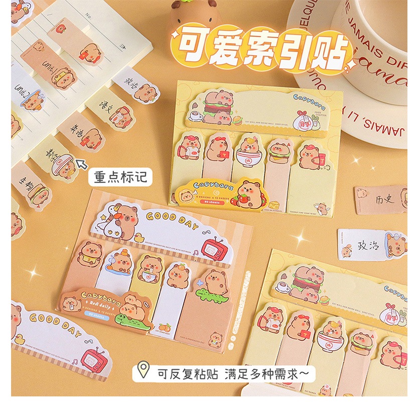 

Sticky Note Capybara Memopad Mini Motif Capybara / Penanda Buku Kertas Capybara MOMO050