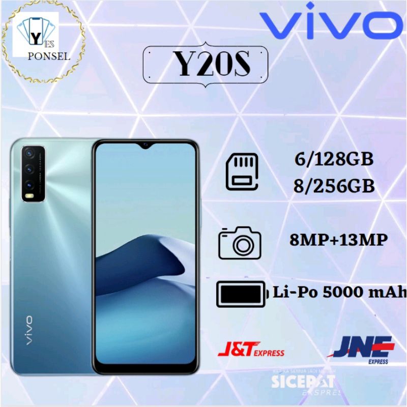 VIVO Y20S RAM 6/128GB DAN RAM 8/256GB FULLSET GARANSI 1TAHUN