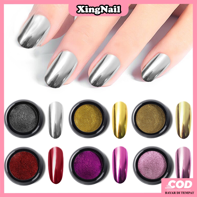 MIRROR CHROME POWDER Serbuk Glitter Nail art Mirror Chrome Powder Aksesoris Kuku Bubuk Glitter Padat