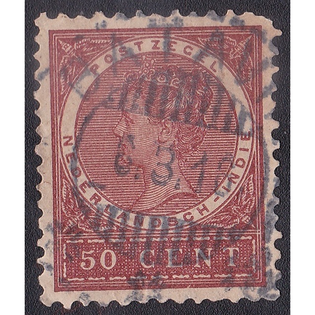 

A 11014 SATU BUAH PRANGKO NED INDIE NOMINAL 50 CENT TEMA QUEEN WILHELMINA CAP BATAVIA 6 MARET 1918