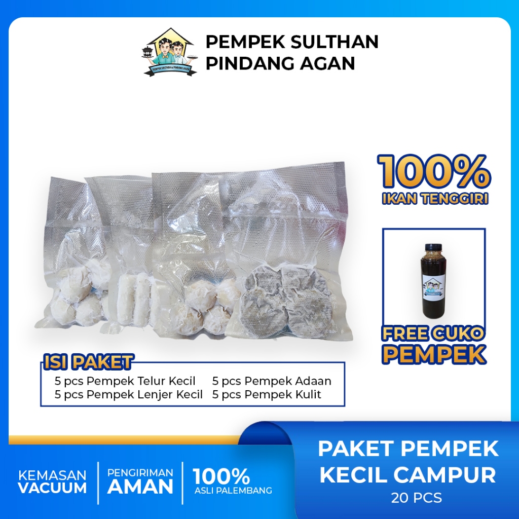 

PEMPEK SULTHAN - Paket Pempek Kecil Campur Isi 20 pcs | Pempek Palembang Asli 100% Ikan Tenggiri