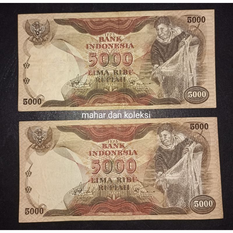 A001 uang kuno 5000 penjala / jala ikan tahun 1975 bekas layak koleksi asli