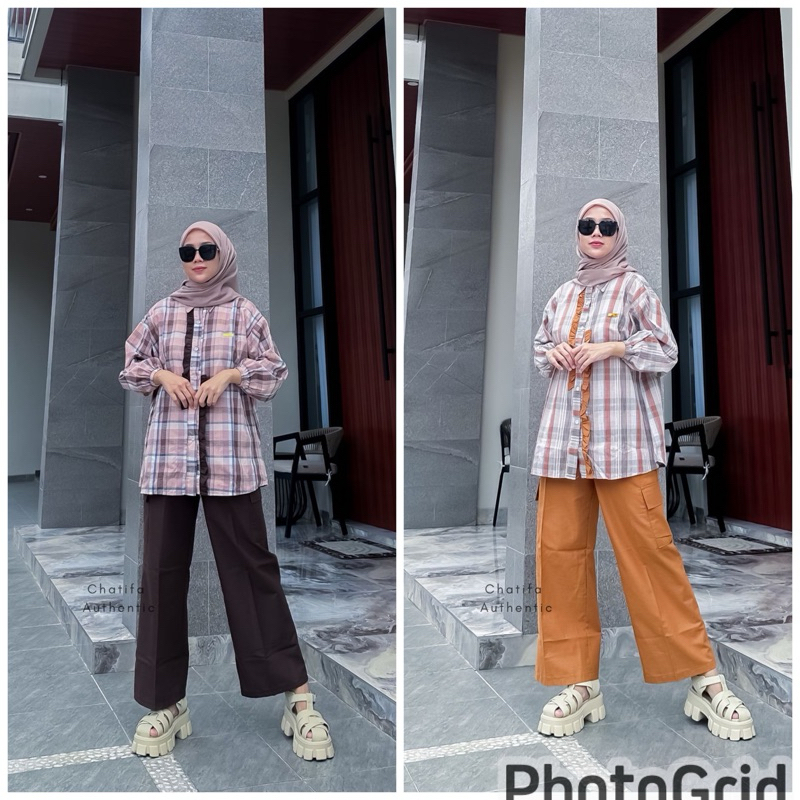 CHATIFA Authentic | Setelan Kameja Kotak dengan Celana Kulot | Set Ayunda