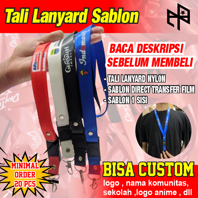 

(minor 40 pcs)TALI ID CARD / TALI LANYARD NYLON SABLON CUSTOM LOGO NAMA SEKOLAH KOMUNITAS