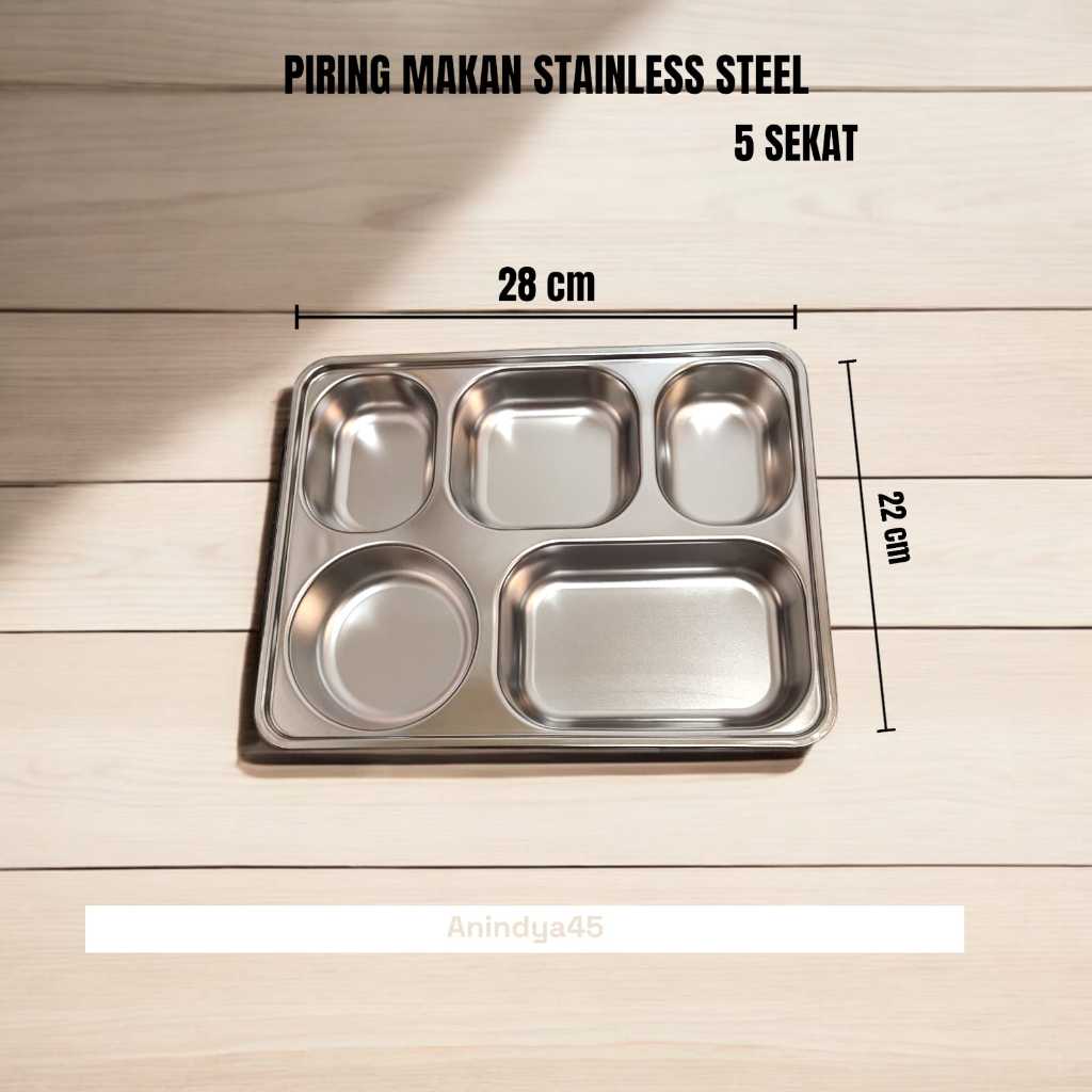 nampan stainless steel sekat food try/piring makan segi stainless 304 sekat tutup stainless steel