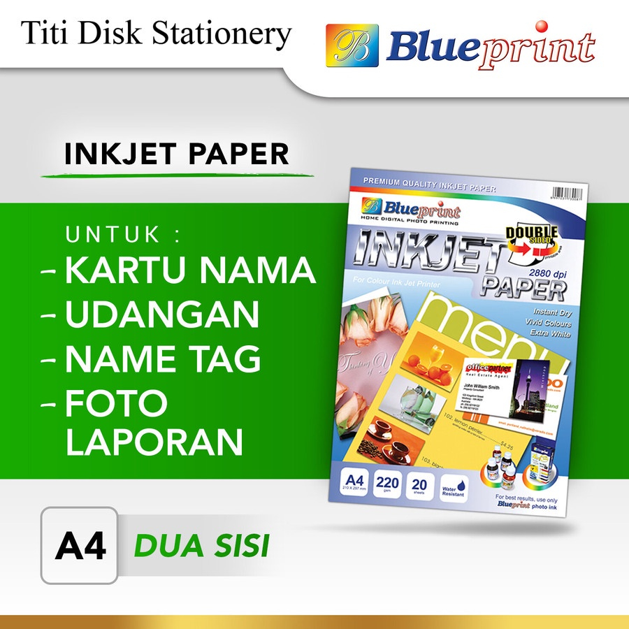 

Kertas Inkjet / Inkjet Double Sided Paper BLUEPRINT A4 220 gsm