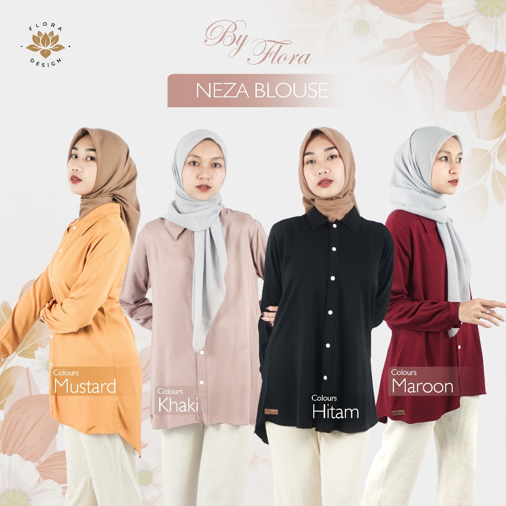 Neza Basic Tunik Muslim Bahan Rayon Twill Atasan Kemeja Wanita Dewasa - Byfloradesign