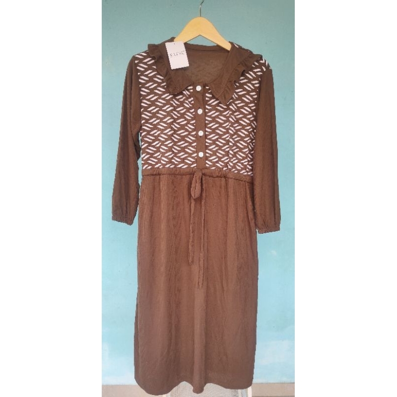 DRESS MIDI KNIT MURAH BAGUS KEKINIAN/ MIDI KNIT KERAH KOREA/ MIDI KOMBI MOTIF