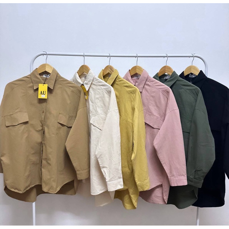 CLEARANCE SALE - AU Phankarat BKK - Blouse Kemeja Oversize Wanita Bahan Katun Twill