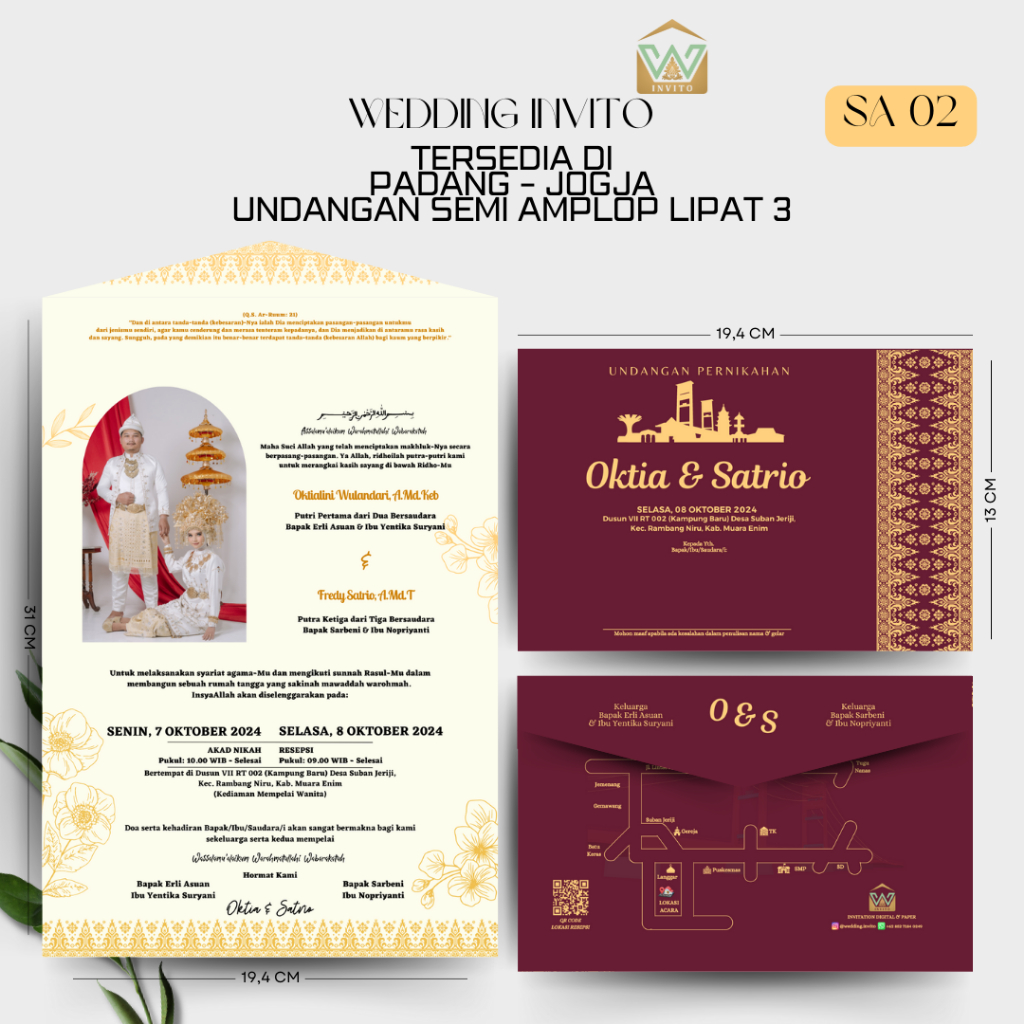[SA 02] Cetak Undangan Batik-Gold Semi-Amplop Pernikahan Separasi Custom Kertas/Paper Wedding Invita