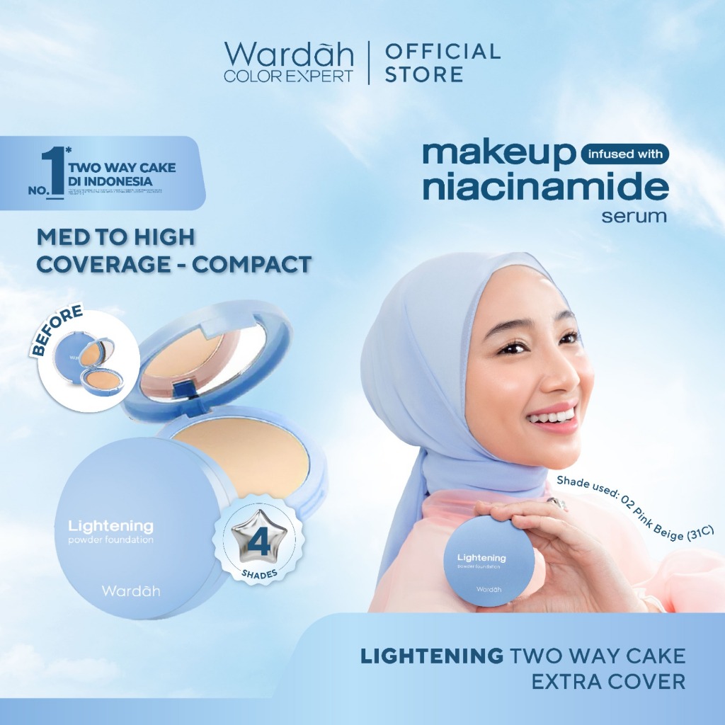 WARDAH Lightening Powder Foundation Extra Cover 10 g - Two Way Cake - TWC Extra Cover - Bedak Padat 