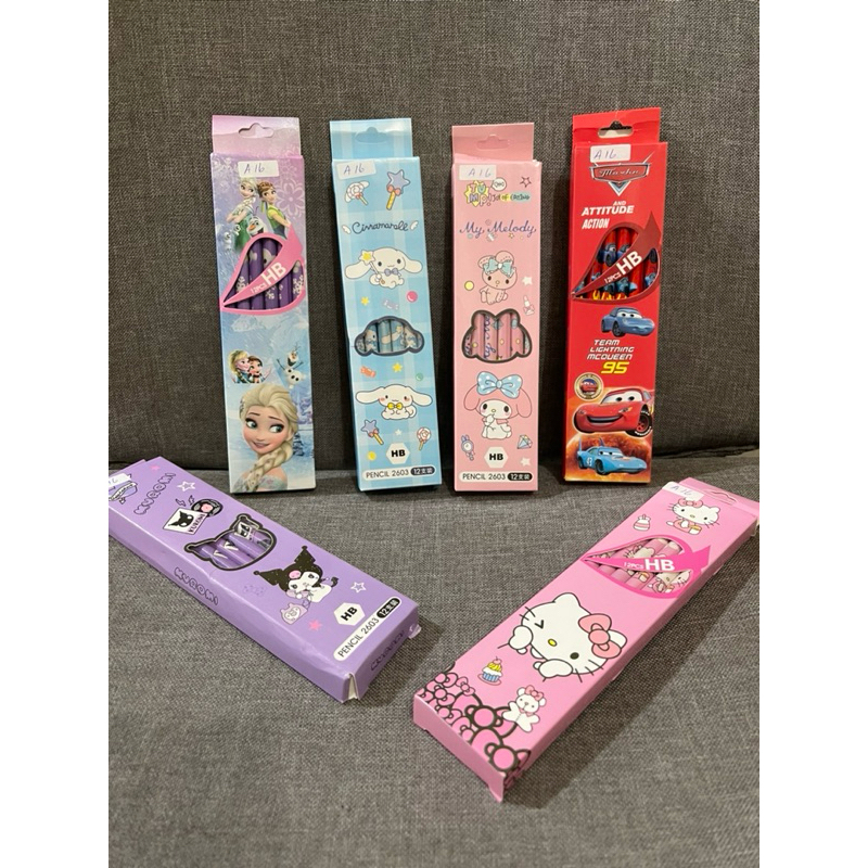 

MJ16 Pensil Batangan Kayu HB isi 12 pcs Sanrio Kuromi Cars Frozen Kitty