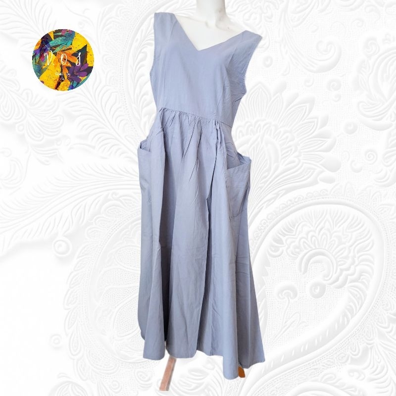 Maxi dress katun biru muda wanita