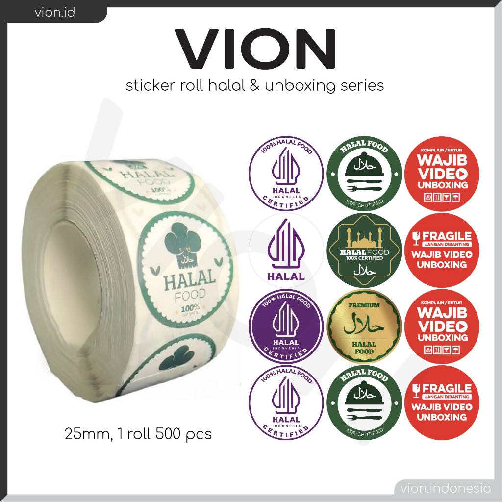 

VION 500pc Sticker Roll Halal Wajib Unboxing Fragile Label Bulat 25mm Cocok Kemasan SS001