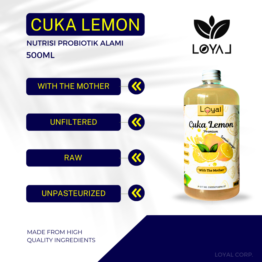 

Loyal Cuka Lemon Premium Probiotik Original Asli With Mother - Diet Detox Kesehatan - Organik Tanpa Campuran