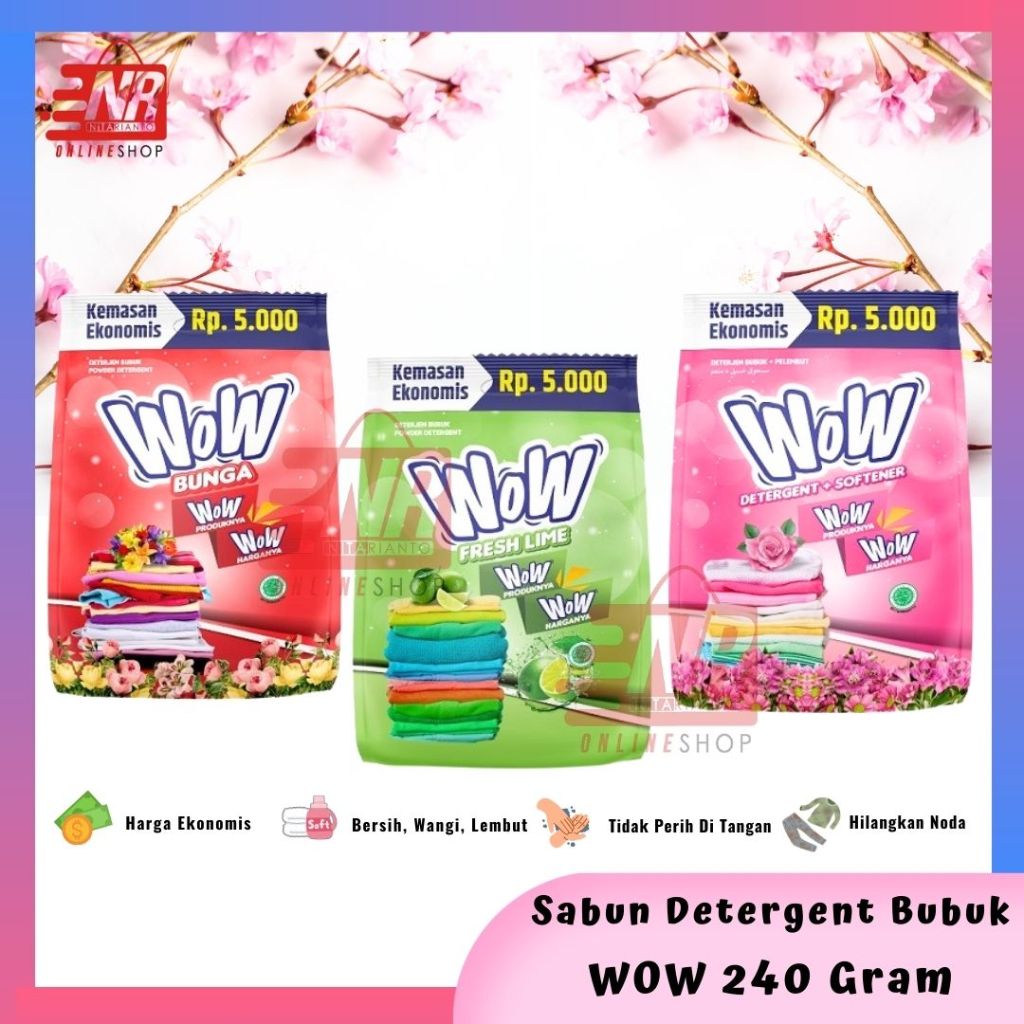 Sabun Detergent Bubuk WOW 240 Gram - Sabun Cuci Baju Deterjen - Sabun Cuci Aroma Bunga Lemon