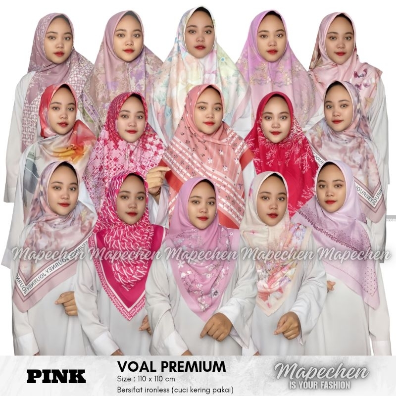 Hijab VOAL MOTIF Jilbab Pink Fanta Fuschia Dusty Choco Mauve Segiempat LaserCut