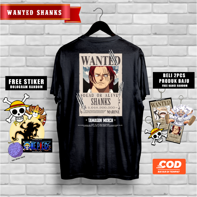 KAOS BAJU BOUNTY WANTED SHANKS TAMAGON PARK MERCHANDISE