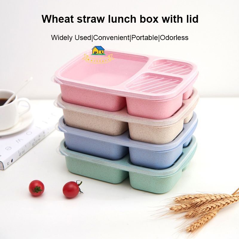 Kotak Makan Anak Lunchbox Lucu Lunch Box Plastik Tempat Makan Satu Set Kotak Bekal Jerami Knitterr